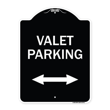 SIGNMISSION Valet Parking W/ Bidirectional Arrow Heavy-Gauge Aluminum Sign, 24" x 18", BW-1824-22751 A-DES-BW-1824-22751